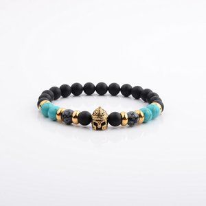 Amarantos Gold Matte Black Onyx & Turquoise Bracelet #LTS0107